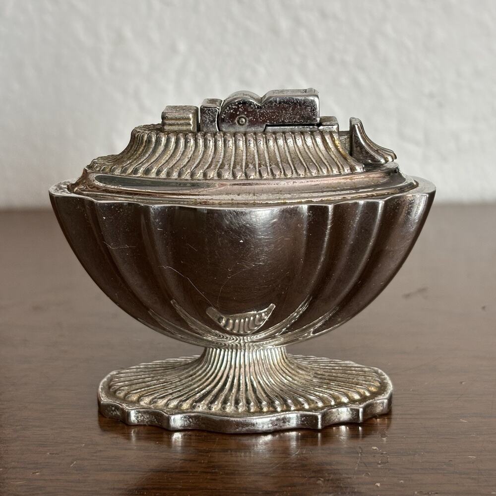 Vintage ASR Ascot Silver Finish Push-Button Table Lighter Mid-Century Desk Bar